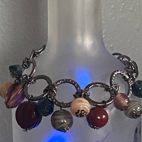 Jewelry - Silver and burgundy Charm Bracelet with Polished glass Beads